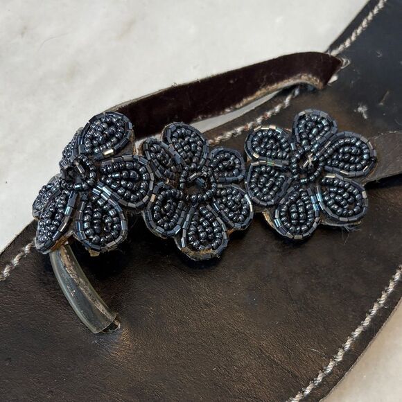 Sandals Shoes Black Floral Beaded Leather Women's Sandals - Picture 11 of 11